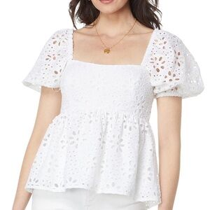 NWT Lilly Pulitzer White Eyelet Kay Short Sleeve Top Size 0